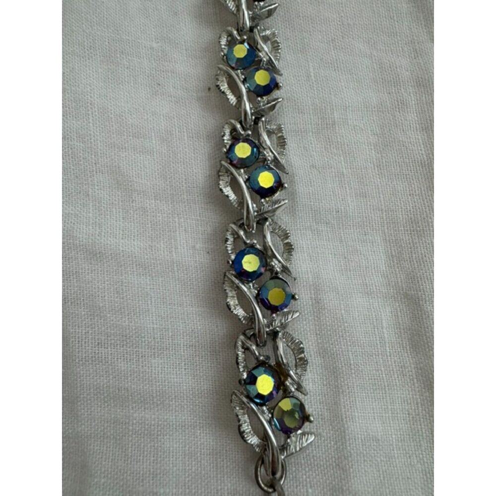 Vintage silver-tone AB stone chocker necklace, 1950s-1960s.
